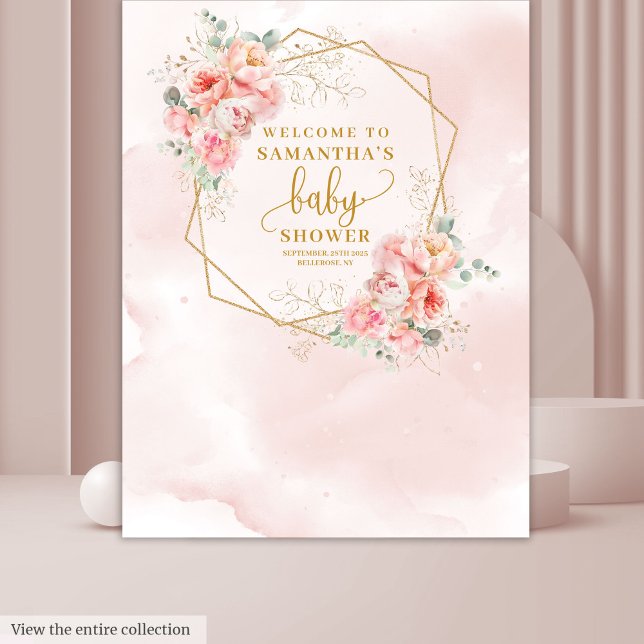 Welcome Baby Girl pale pink gold peonies backdrop (Welcome Baby Girl pale pink gold peonies backdrop)