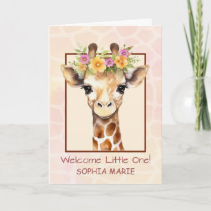 Welcome Baby Girl Personalize Sweet Safari Jungle Card