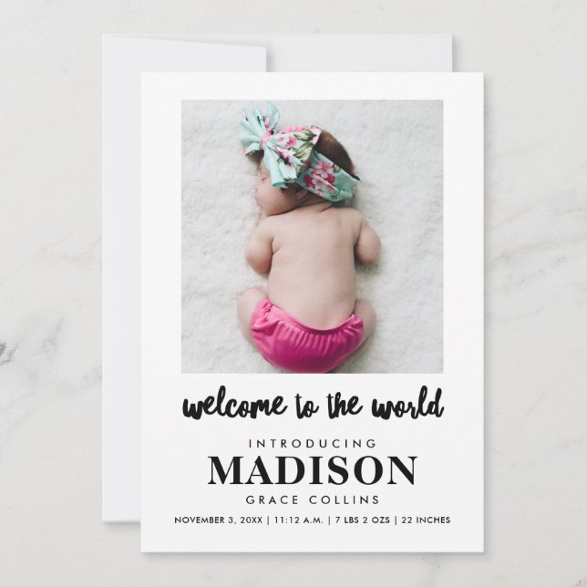 Welcome Baby Girl Photo Birth Announcement (Front)