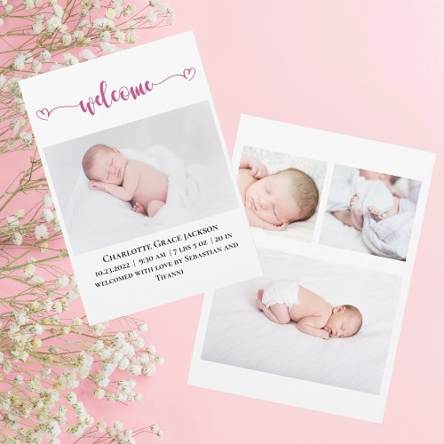 Welcome Baby Girl Photo Birth Announcement