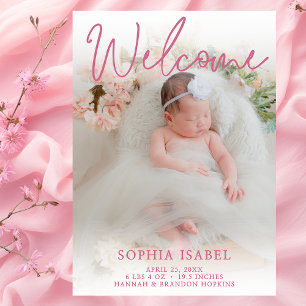 Welcome Baby Girl Photo Birth Announcement