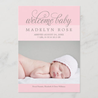 Welcome Baby Girl | Photo Birth Announcement Card