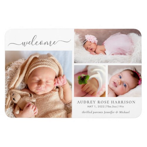 Welcome Baby Girl Photo Collage Birth Announcement Magnet