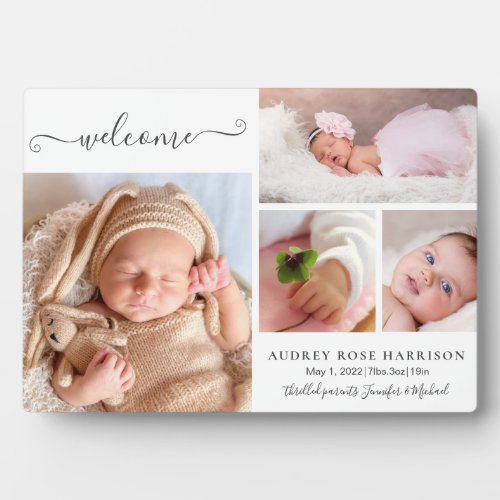 Welcome Baby Girl Photo Collage Birth Announcement Plaque