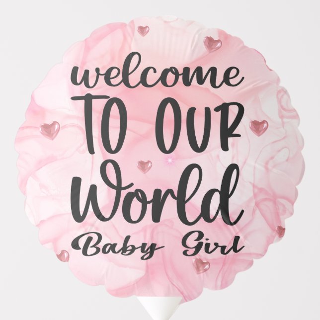 Welcome Baby Girl – Round Balloon Design.  (Front)