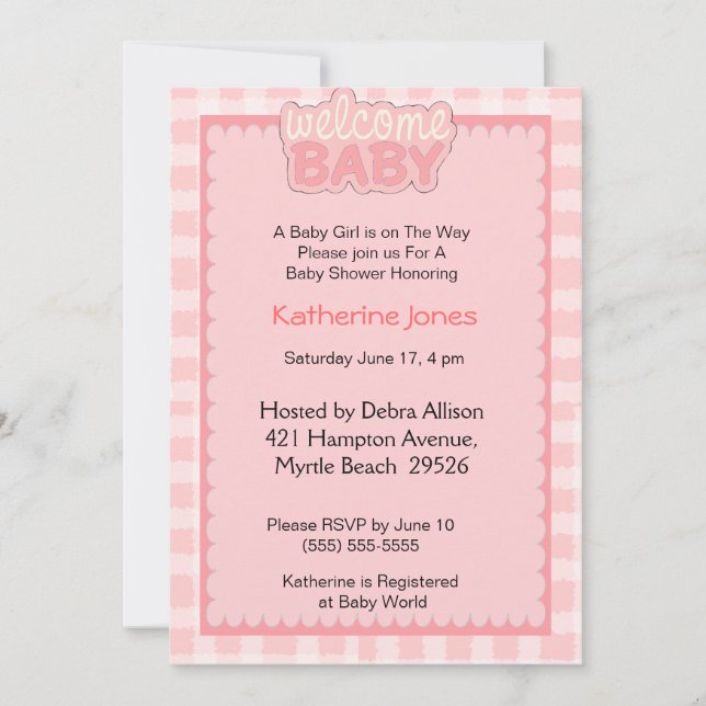 Welcome Baby Girl Shower Invitation (Front)