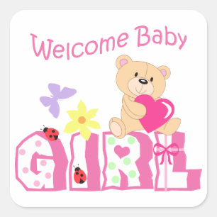 Welcome Baby Girl Square Sticker