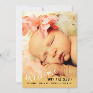 Welcome Baby Girl Vertical Photo Announcement