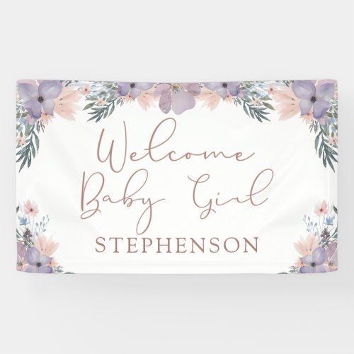 Welcome Baby Girl Watercolor Floral Personalized Banner