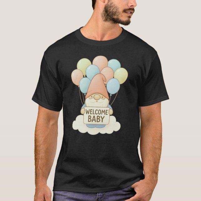 Welcome Baby Gnome with Pastel Balloons T-Shirt (Front)