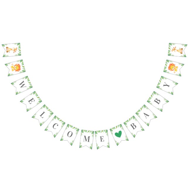 Welcome Baby Green Jungle Safari Shower Sprinkle Bunting Flags (All)