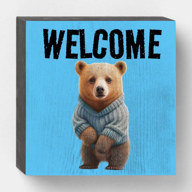 WELCOME BABY GRIZZLY BEAR WOOD SIGN (Front Horizontal)