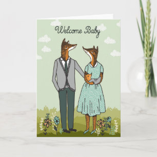Welcome Baby - Hipster Foxes Baby Card
