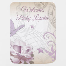 Welcome Baby Lavender Mauve Butterfly Music Clocks