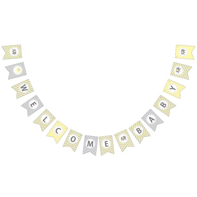 Welcome Baby - Light yellow and gray Cute Elephant Bunting Flags (All)