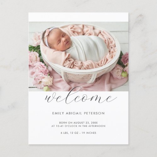 Welcome Baby Modern Chic Photo Birth Announcement Postcard