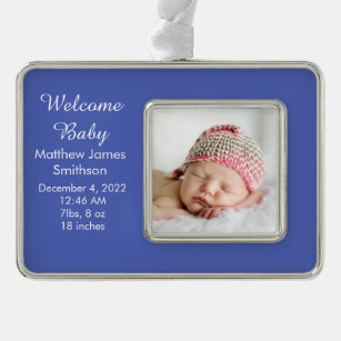 Welcome Baby Newborn Birth Stats Record Photo Blue Christmas Ornament