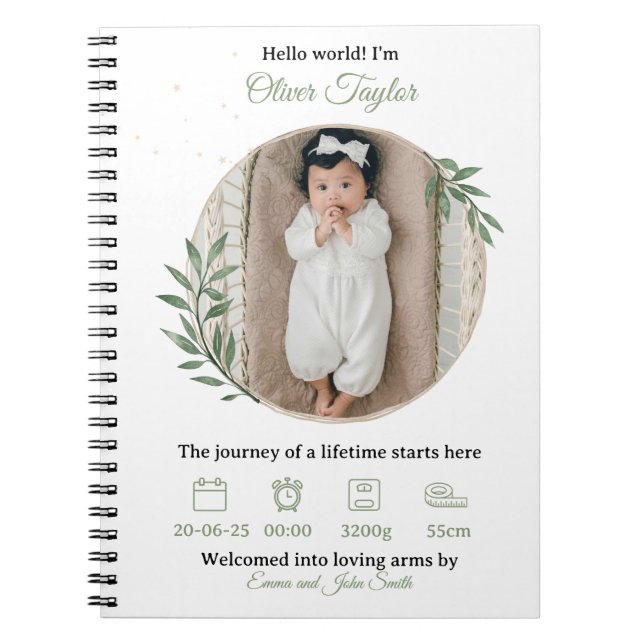Welcome Baby Notebook – Custom Details (Front)