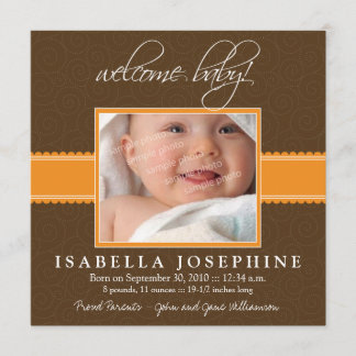 Welcome Baby! Orange Ribbon Birth Announcement