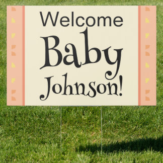 Welcome Baby Peach Yellow Party Yard Lawn Sign