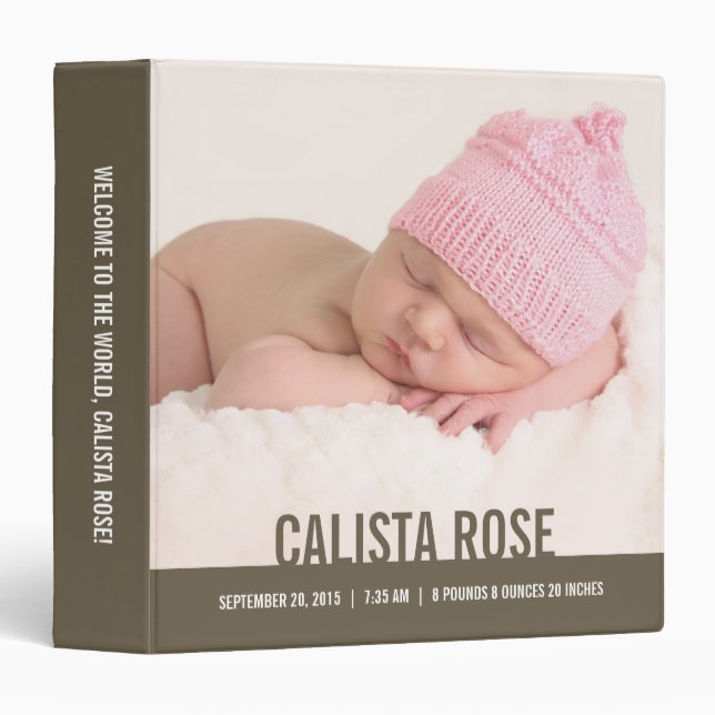 Welcome Baby Personalized Binder - Gray (Front/Spine)