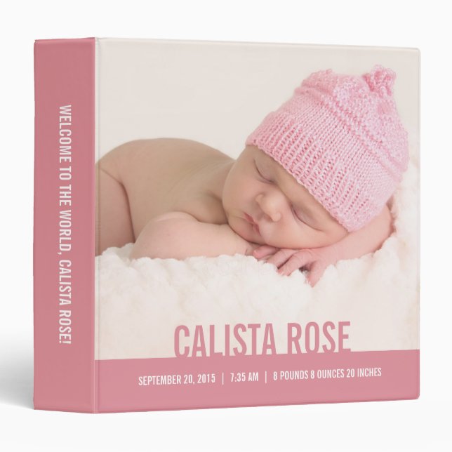 Welcome Baby Personalized Binder - Pink (Front/Spine)