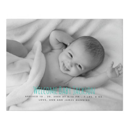 Welcome Baby Photo Birth Stats Hand Lettered Name Faux Canvas Print
