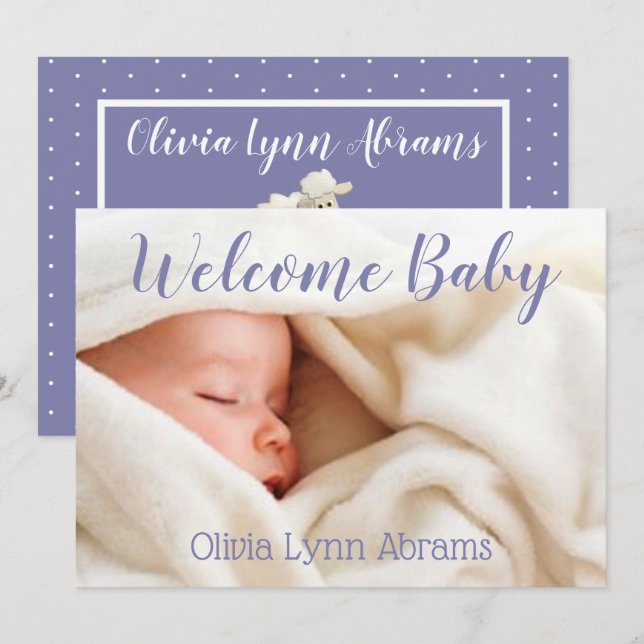 Welcome Baby Photo Card Purple (Front/Back)