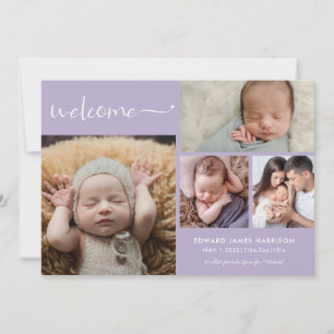Welcome Baby Photo Collage Dusty Mauve Birth Announcement