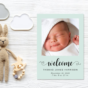 Welcome Baby Photos Mint Birth Announcement