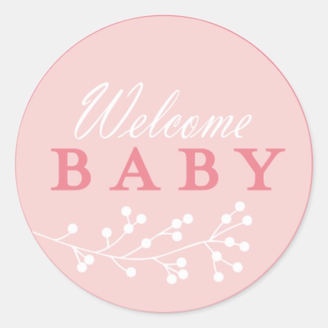 Welcome Baby Pink Baby Shower Stickers (Front)