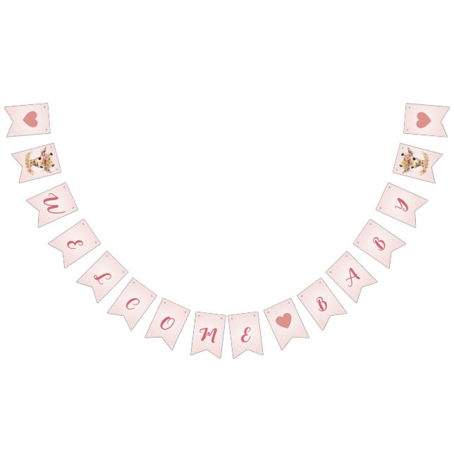 Welcome Baby Pink Giraffe Wild Safari Baby Shower Bunting Flags (All)