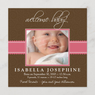 Welcome Baby! Pink Ribbon Birth Announcement