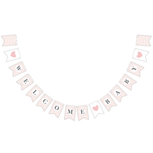 Welcome Baby Pink White Stripe Girl Baby Shower Bunting Flags