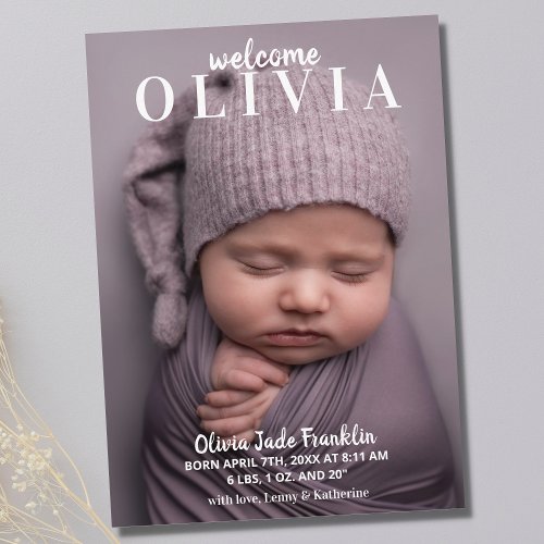 Welcome Baby Portrait Photo Birth Announcement