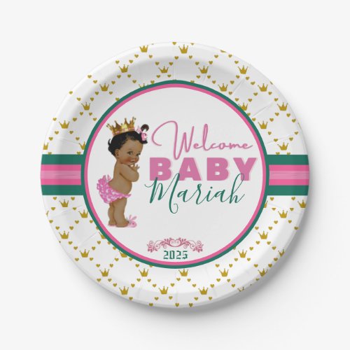 Welcome Baby Princess Pink and Green Elegant Paper Plates