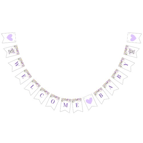 Welcome Baby Purple Elephant Shower Sprinkle Bunting Flags