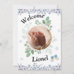 Welcome baby round photo boy thank you card