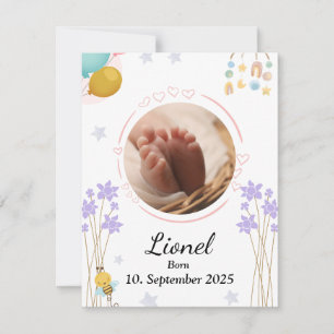 Welcome baby round photo neutral colors note card