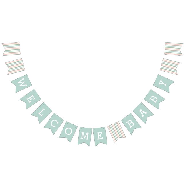 Welcome Baby | Seaside Pastel Mint Stripe Bunting Flags (All)