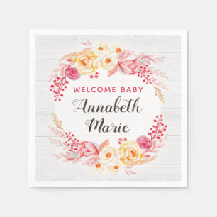 Welcome Baby Shabby Chic Rustic Floral Baby Shower Napkins