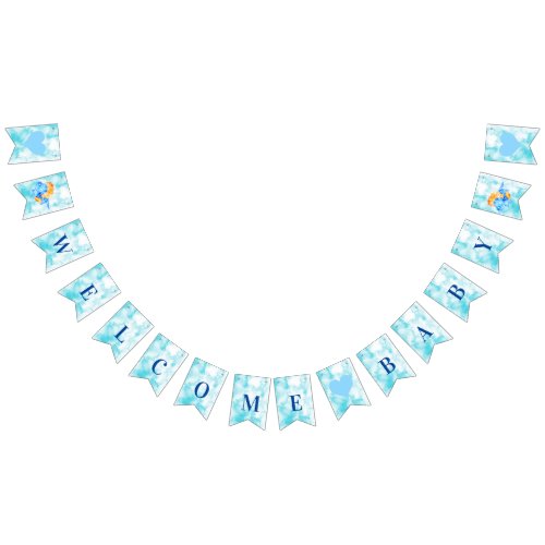 Welcome Baby Shower Blue Watercolor Bunting Flags