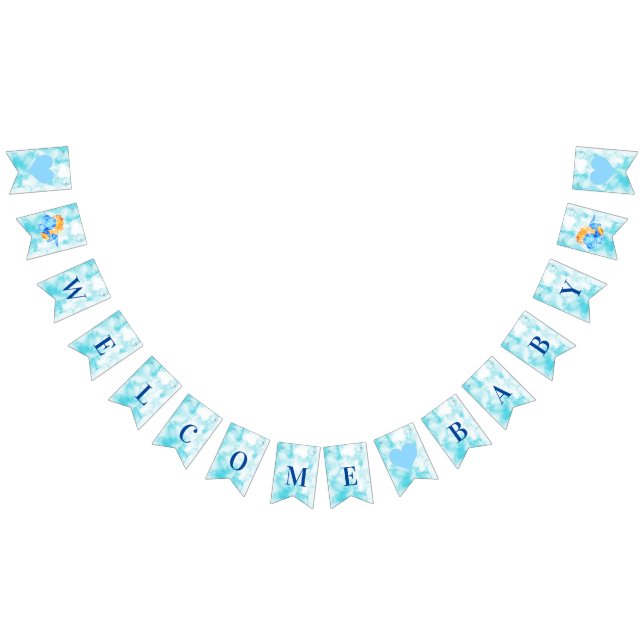 Welcome Baby Shower Blue Watercolor Bunting Flags (All)