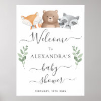 Welcome Baby Shower Cute Woodland Animals Poster