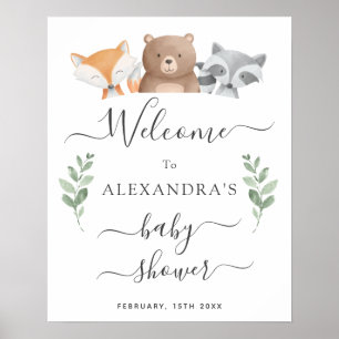 Welcome Baby Shower Cute Woodland Animals Poster