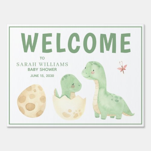 Welcome Baby Shower Dinosaur Green Watercolor  Sign