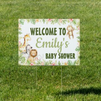 Welcome Baby Shower Jungle Animal Sign