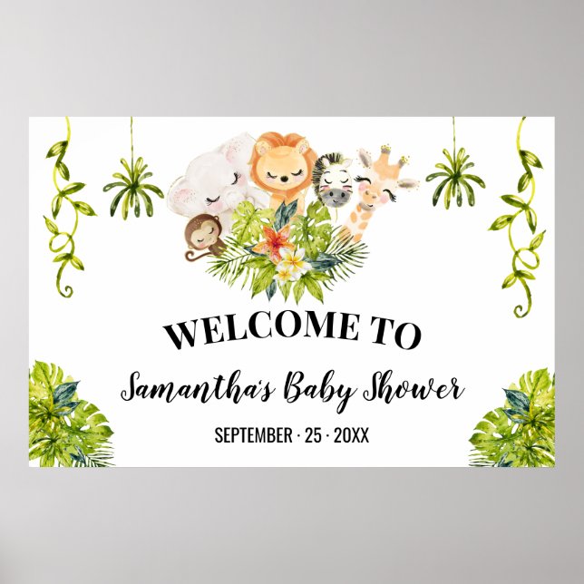 Welcome Baby Shower Jungle Wild Zoo Animals Poster (Front)