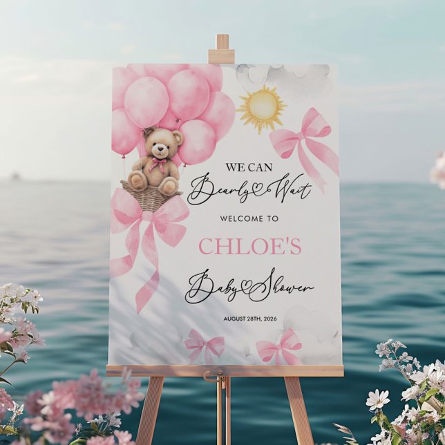 Welcome Baby Shower Pink Bear Sign (Creator Uploaded)