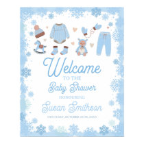 Welcome Baby Shower Poster Blue Boys Snow Winter